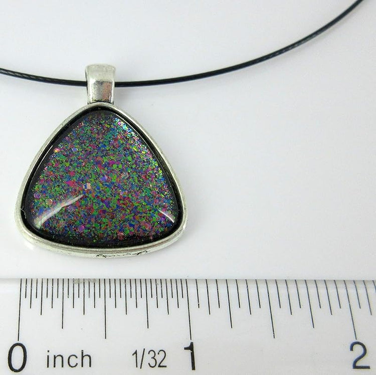 Summerfield Collection Silver-Tone Black and Rainbow Glitter Glass Geometric Pendant Necklace Magnetic 18 inch