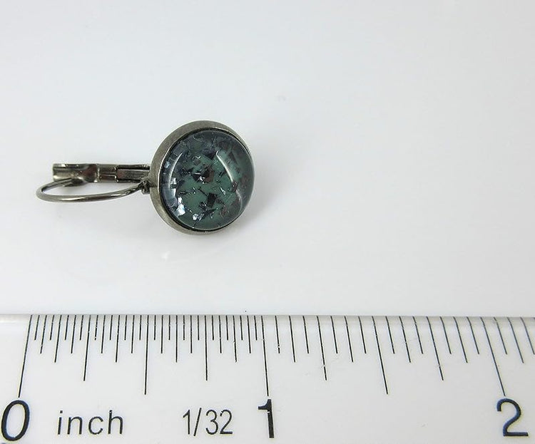 Summerfield Collection Hematite-tone Teal Blue Green Flake Glitter Glass Lever-back Drop Earrings Hand-painted