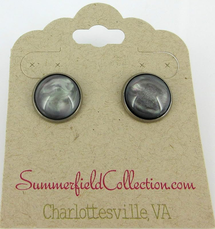 Summerfield Collection Hematite-tone Faux Stone Resin Stud Earrings 12mm Mystical Gray Pink