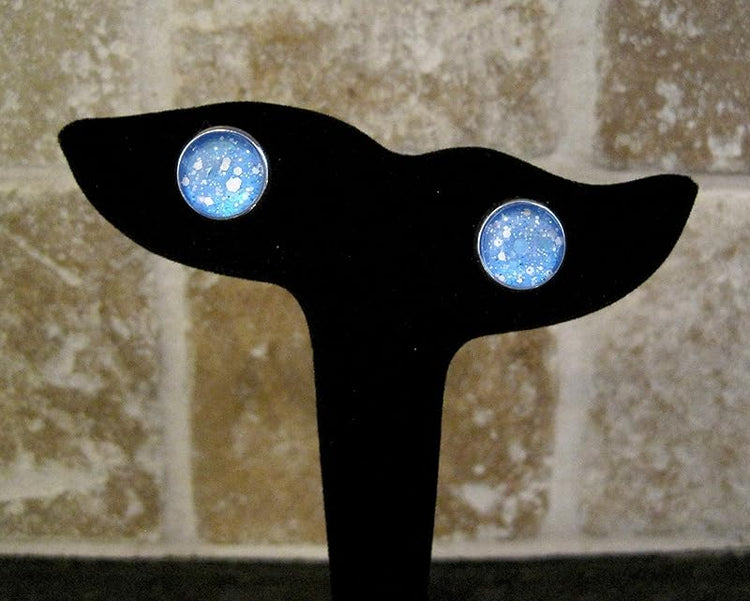 Summerfield Collection Silver-Tone Ice Blue and White Glitter Glass Stud Earrings 12mm