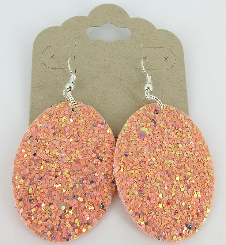 Summerfield Collection Silver-tone Glitter Faux Leather Oval Dangle Earrings (Peachy Pink)