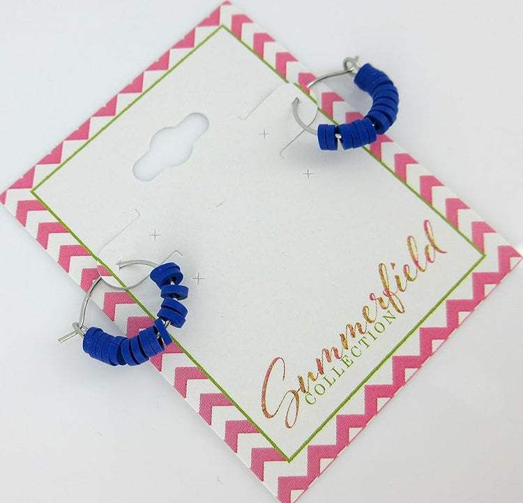 Summerfield Collection 15mm Stainless Steel Polymer Clay Katsuki Bead Hoop Earrings (Royal Blue)