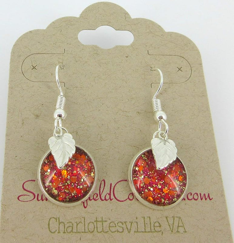 Summerfield Collection Silver-tone Autumn Mix Glitter Glass Leaf Charm Dangle Earrings