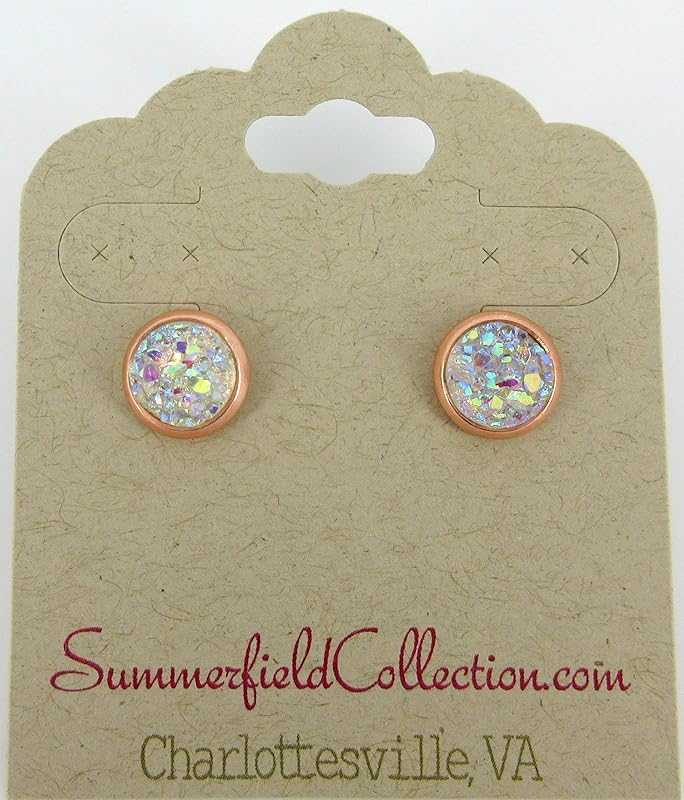 Summerfield Collection Rose Gold-tone Faux Druzy Stone Stud Earrings 8mm (Clear AB)