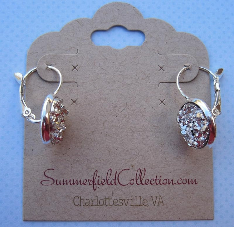 Summerfield Collection Silver-tone Metallic Faux Druzy Stone Lever-back Drop Earrings 12mm (Silver)