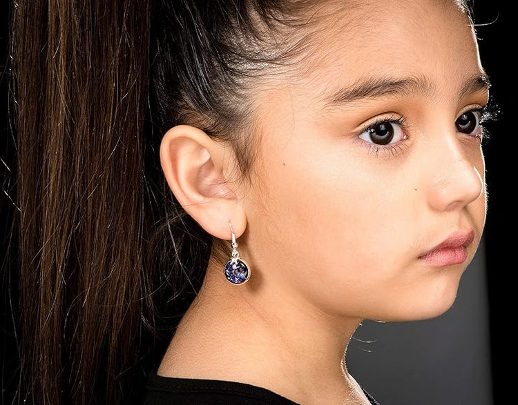 Summerfield Collection Silver-tone Star Gazer Glitter Glass Charm Galaxy Dangle Earrings Hand-painted