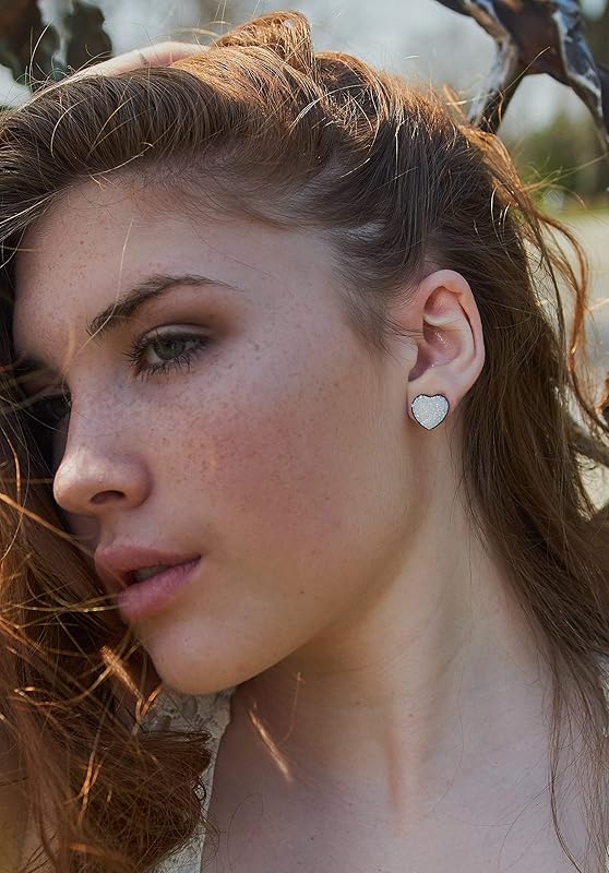 Summerfield Collection Antiqued Gold-tone White AB Heart Faux Druzy Stone Stud Earrings 12mm