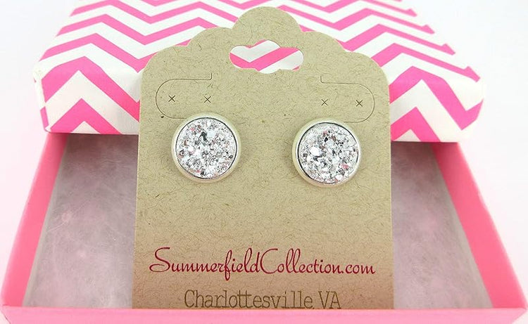 Summerfield Collection Silver-tone Metallic Faux Druzy Stone Stud Earrings 12mm (Silver)