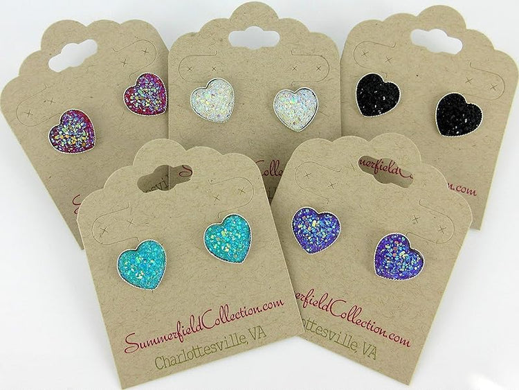 Summerfield Collection Silver-tone Heart Faux Druzy Stone Stud Earrings 12mm (Clear AB)