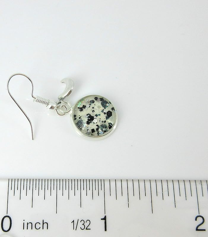 Summerfield Collection Silver-tone White and Black Glitter Glass Curved Horn Charm Dangle Earrings