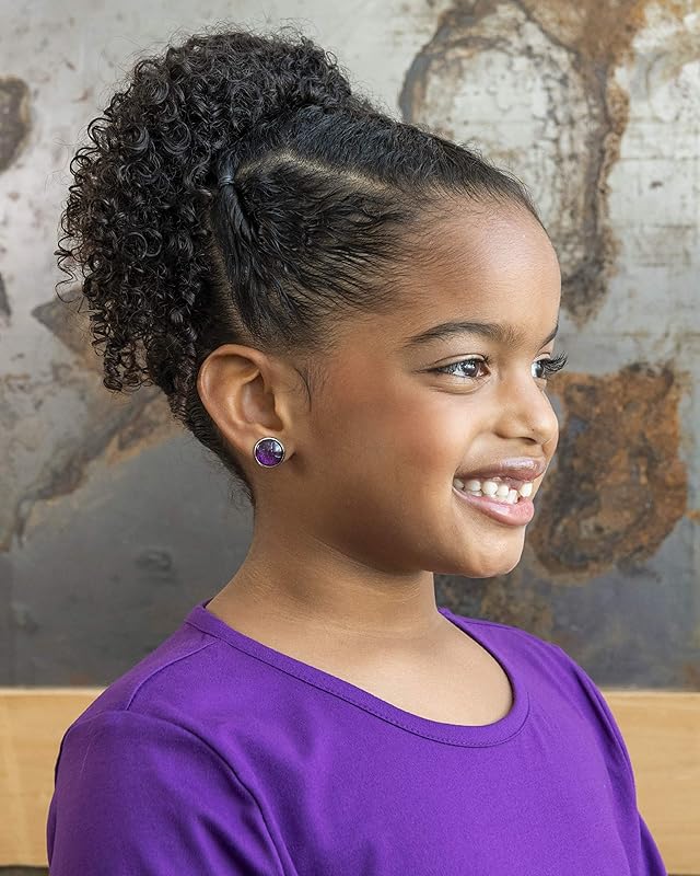 Summerfield Collection Stainless Steel Purple and Red Glitter Glass Stud Earrings Hand-painted 12mm