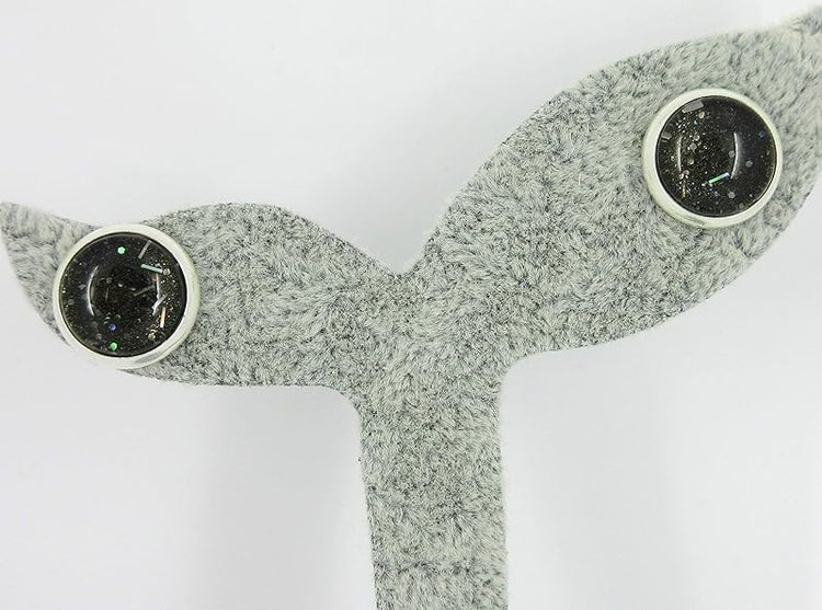 Summerfield Collection Silver-tone Black Galaxy Glitter Glass Stud Earrings Hand-painted 10mm