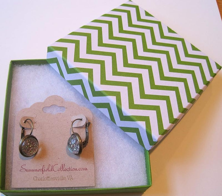 Summerfield Collection Antiqued Gold-tone Mint Green Glitter Glass Lever-back Drop Earrings Hand-painted