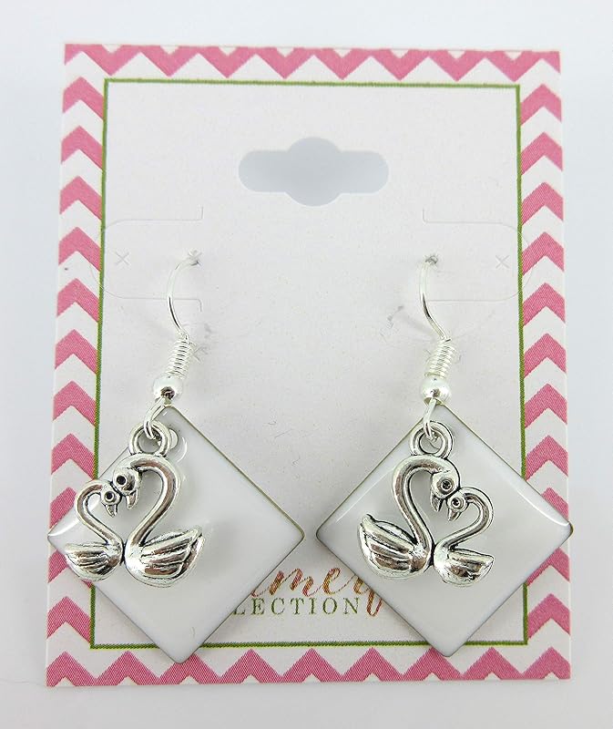 Summerfield Collection Silver-tone White Enamel Swan Charm Dangle Earrings