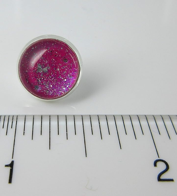 Summerfield Collection Silver-tone Twinkle Glitter Glass Galaxy Stud Earrings Hand-painted 12mm (Magenta Pink)