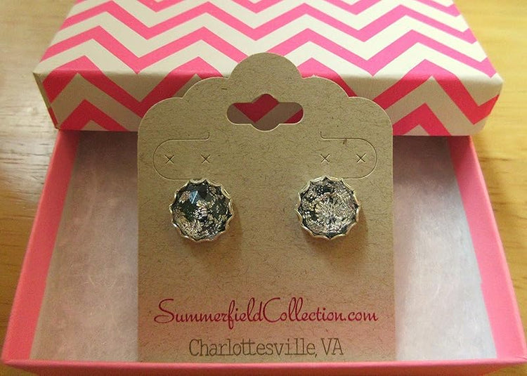 Summerfield Collection Silver Foil Faceted Resin Stud Earrings 12mm (Dk Teal Green)