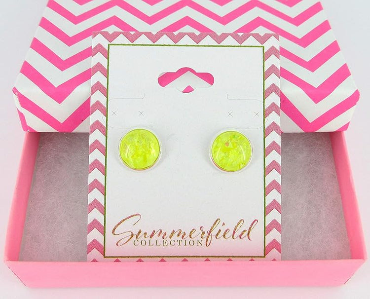 Summerfield Collection Shiny Silver-tone Opalescent Leaf Resin Stud Earrings 10mm (Yellow)