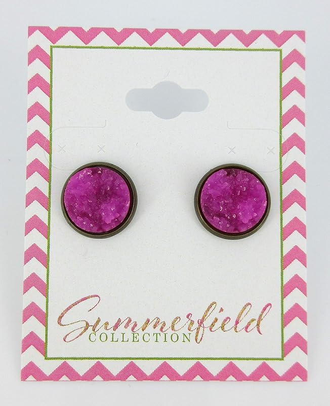 Summerfield Collection Antiqued Gold-tone Faux Druzy Stone Stud Earrings 12mm (Magenta)