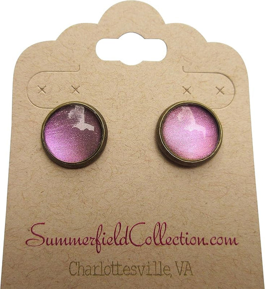 Summerfield Collection Antiqued Gold-tone Metallic Deep Purple Color Shifting Glass Stud Earrings Hand-painted 12mm