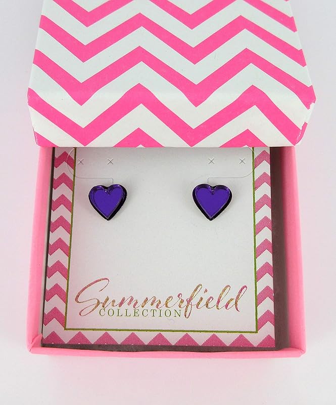 Summerfield Collection Stainless Steel Mirror Heart Stud Earrings 8mm (Purple)