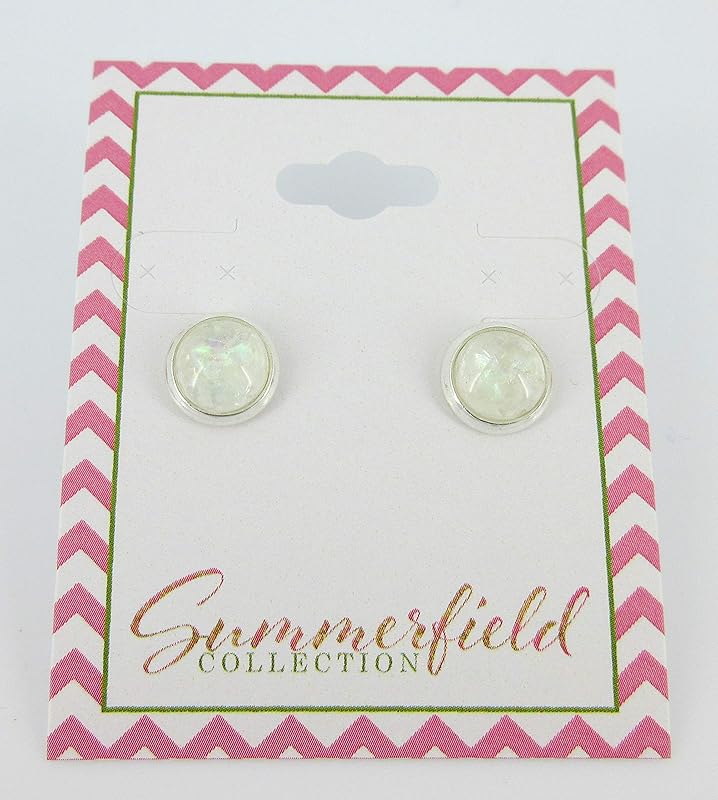 Summerfield Collection Shiny Silver-tone Opalescent Leaf Resin Stud Earrings 8mm (White)