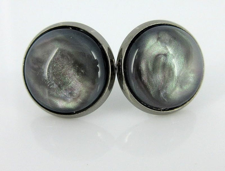 Summerfield Collection Hematite-tone Faux Stone Resin Stud Earrings 12mm Mystical Gray Pink