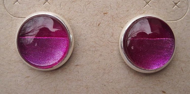 Summerfield Collection Silver-Tone Metallic Fuschia Part Matte Glass Stud Earrings 1/2" Round