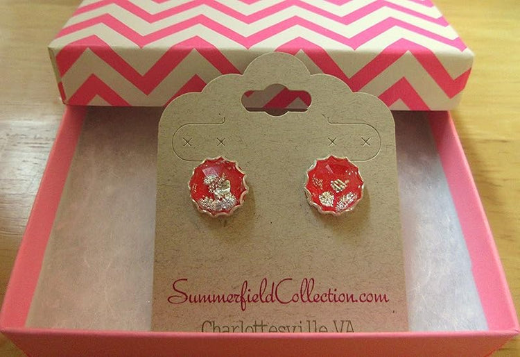 Summerfield Collection Silver Foil Faceted Resin Stud Earrings 12mm (Red)