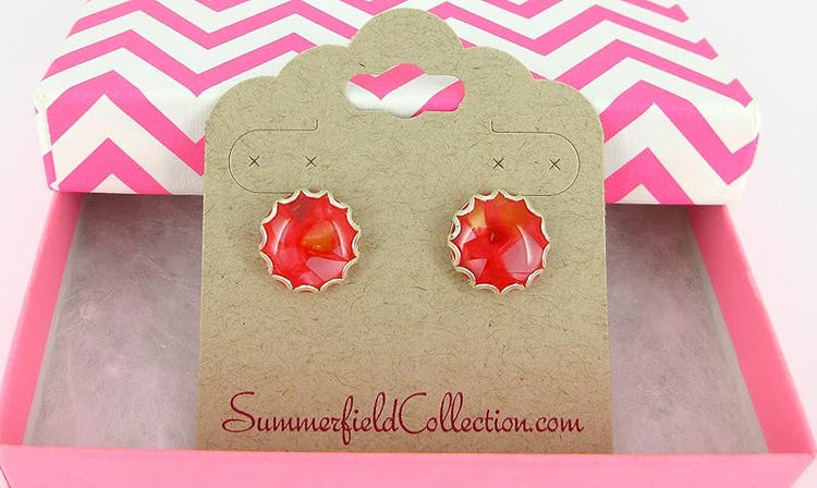 Summerfield Collection Stainless Steel Faux Shell Stud Earrings 12mm (Red)