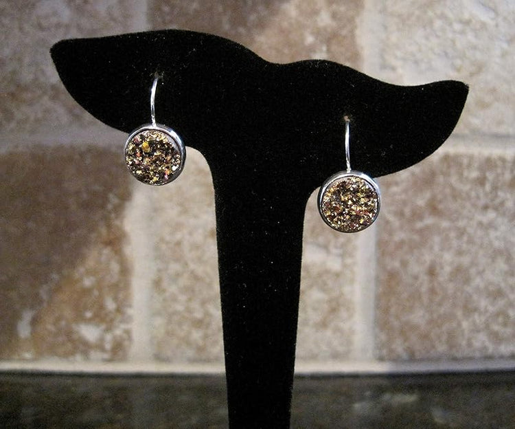 Summerfield Collection Silver-tone Metallic Faux Druzy Stone Lever-back Drop Earrings 12mm (Gold/Pink)