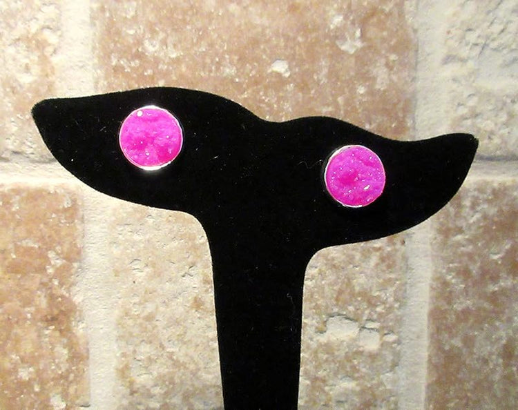 Summerfield Collection Silver-tone Faux Druzy Stone Stud Earrings 12mm (Magenta)