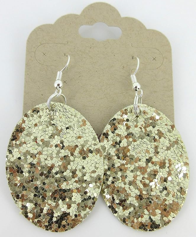 Summerfield Collection Silver-tone Glitter Faux Leather Oval Dangle Earrings (Gold)
