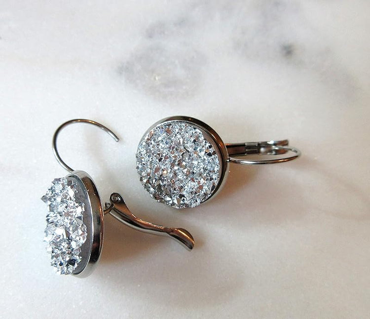 Summerfield Collection Stainless Steel Faux Druzy Stone Lever-back Drop Earrings 14mm (Silver)