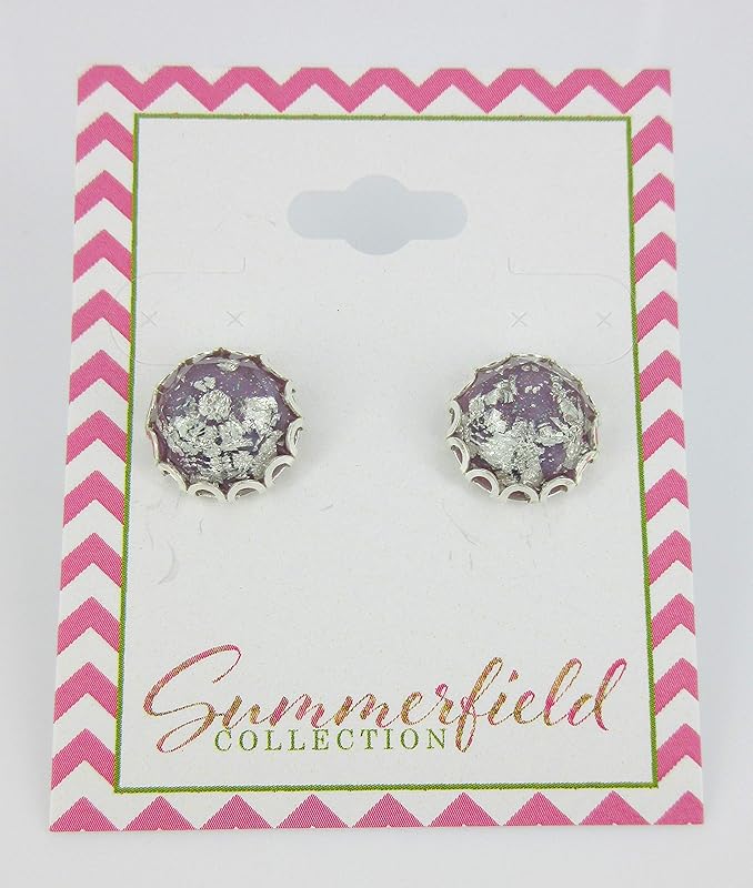 Summerfield Collection Silver Foil Faceted Resin Stud Earrings 12mm (Lavender Purple)