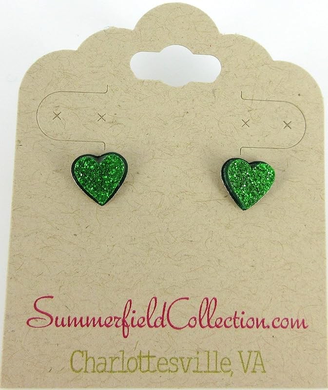 Summerfield Collection Stainless Steel Glitter Acrylic Heart Stud Earrings 8mm (Shamrock Green)