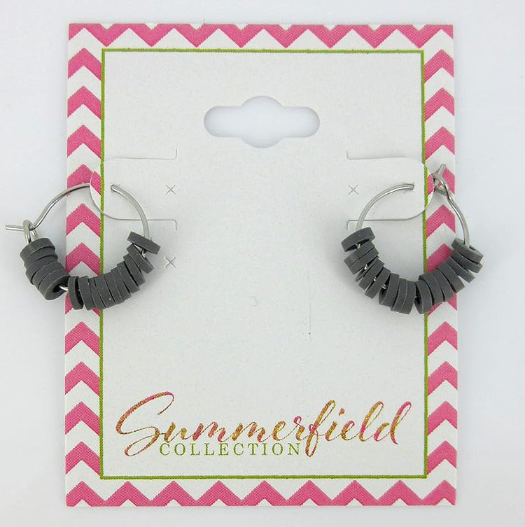 Summerfield Collection 15mm Stainless Steel Polymer Clay Katsuki Bead Hoop Earrings (Charcoal Gray)