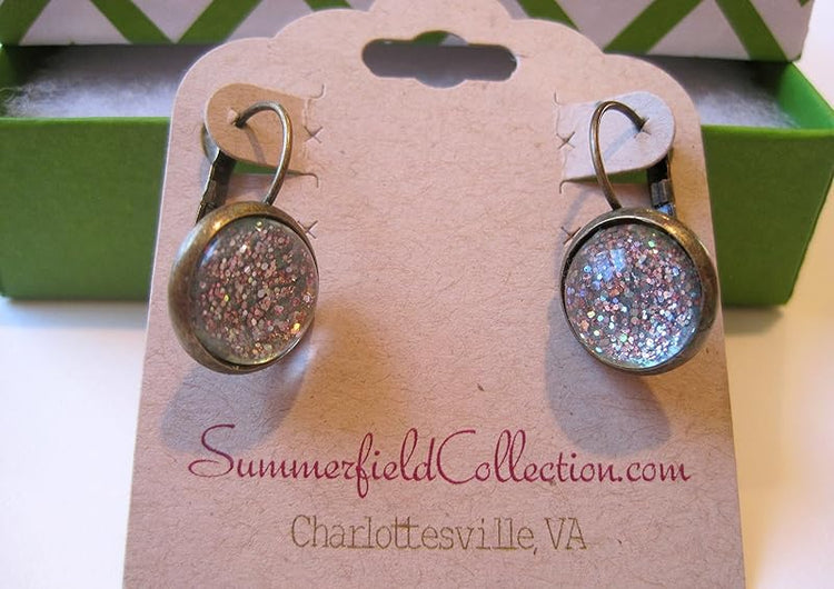 Summerfield Collection Antiqued Gold-tone Mint Green Glitter Glass Lever-back Drop Earrings Hand-painted
