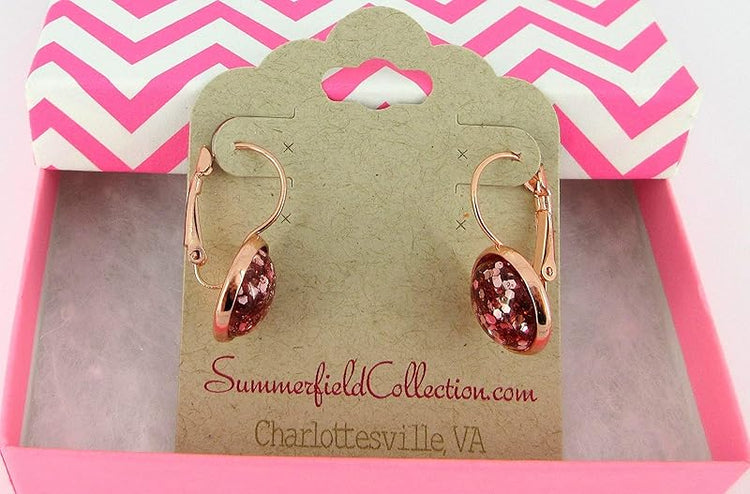 Summerfield Collection Rose Gold-tone Metallic Glitter Resin Lever-back Drop Earrings 12mm