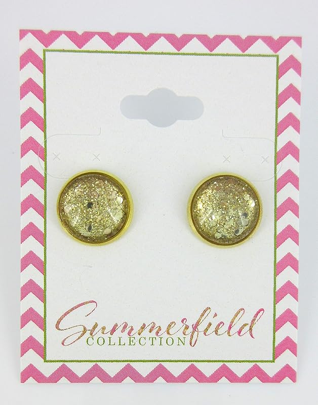 Summerfield Collection Gold-tone Glitter Glass Stud Earrings Hand-painted 12mm