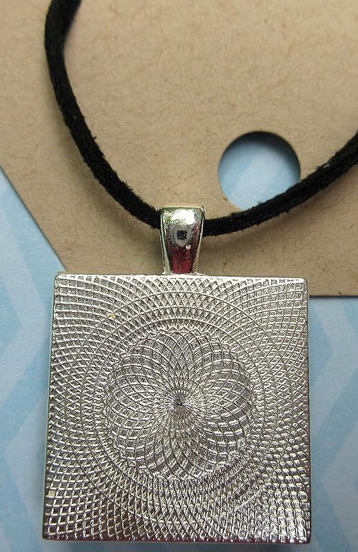 Summerfield Collection Silver-tone Black Shattered Shimmer Glass Square Pendant Necklace Faux Suede Cord Hand-painted