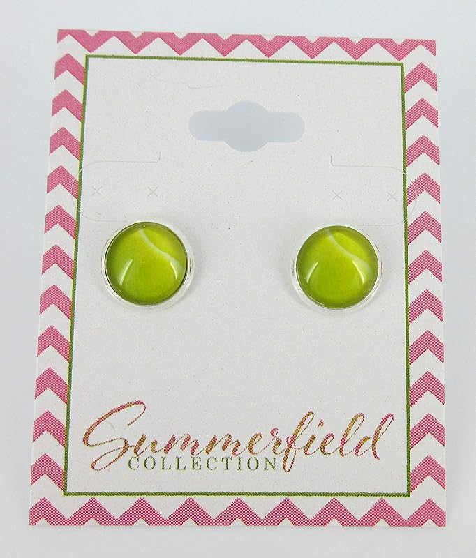 Summerfield Collection Silver-tone Tennis Ball Print Glass Stud Earrings 10mm