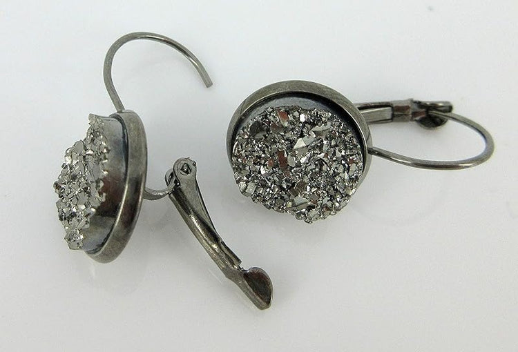 Summerfield Collection Hematite-tone Gunmetal Gray Faux Druzy Stone Lever-back Drop Earrings 12mm