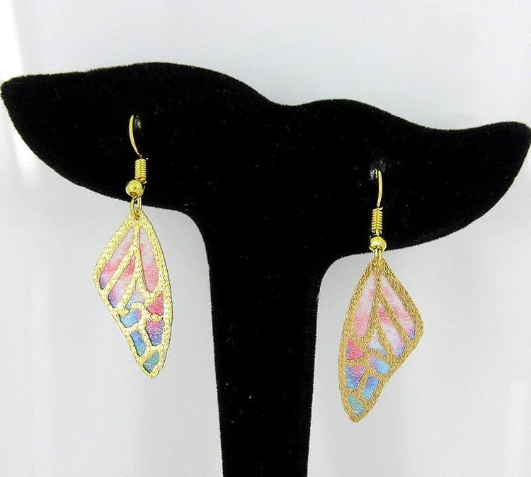 Summerfield Collection Gold Tone Butterfly Wing Fabric Dangle Earrings (Vivid Rainbow)