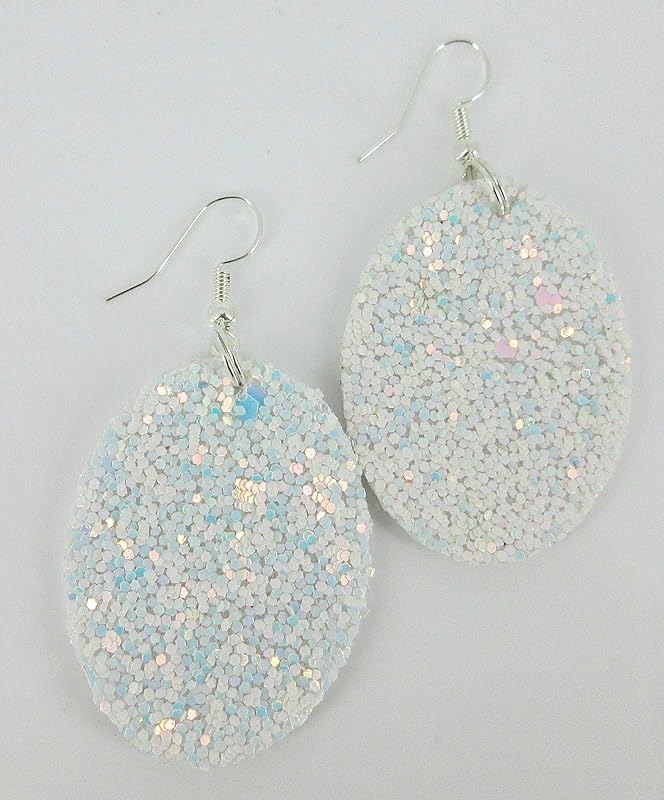 Summerfield Collection Silver-tone Glitter Faux Leather Oval Dangle Earrings (White AB)