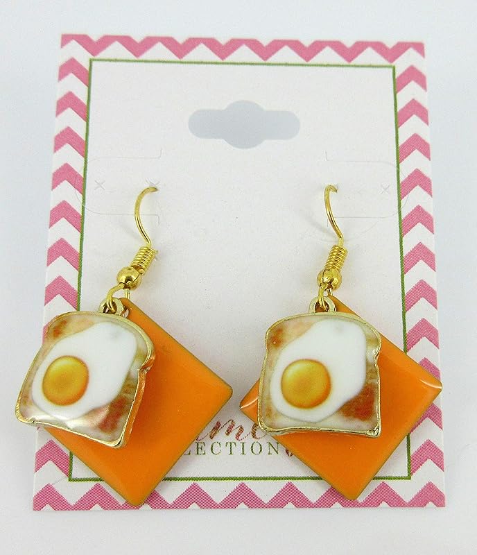 Summerfield Collection Gold-tone Orange Enamel Poached Egg Toast Charm Dangle Earrings