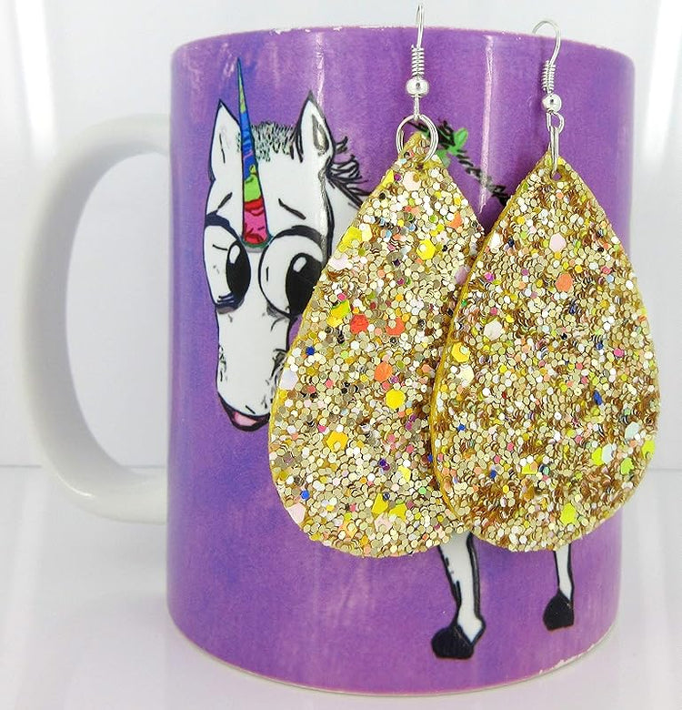 Summerfield Collection Silver-tone Glitter Faux Leather Large Teardrop Dangle Earrings (Gold and Rainbow)