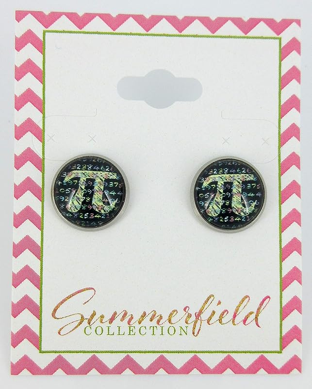 Summerfield Collection Stainless Steel Pi Print Glass Stud Earrings 12mm