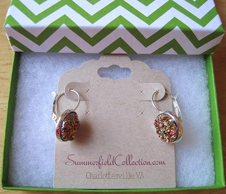 Summerfield Collection Silver-tone Metallic Faux Druzy Stone Lever-back Drop Earrings 12mm (Gold/Pink)