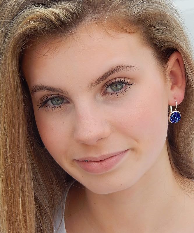 Summerfield Collection Silver-tone Metallic Faux Druzy Stone Lever-back Drop Earrings 12mm (Blue)