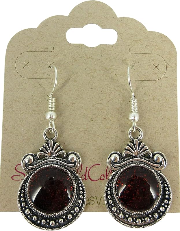 Summerfield Collection Antiqued Silver-tone Black Rainbow Duo-chrome Glitter Glass Dangle Earrings Hand-painted